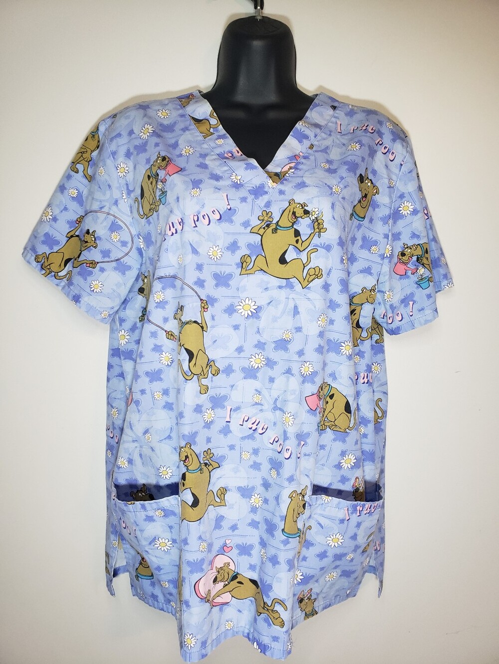 Vintage 1997 Scooby-Doo Wear R U Cartoon Network Nurse Scrub Top Size Large Blue